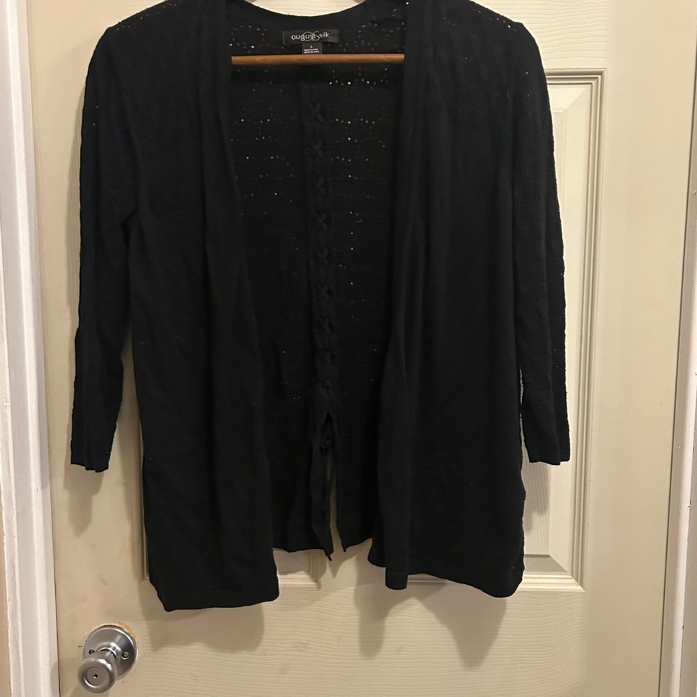 August Silk Black Open-Front Sweater -size large